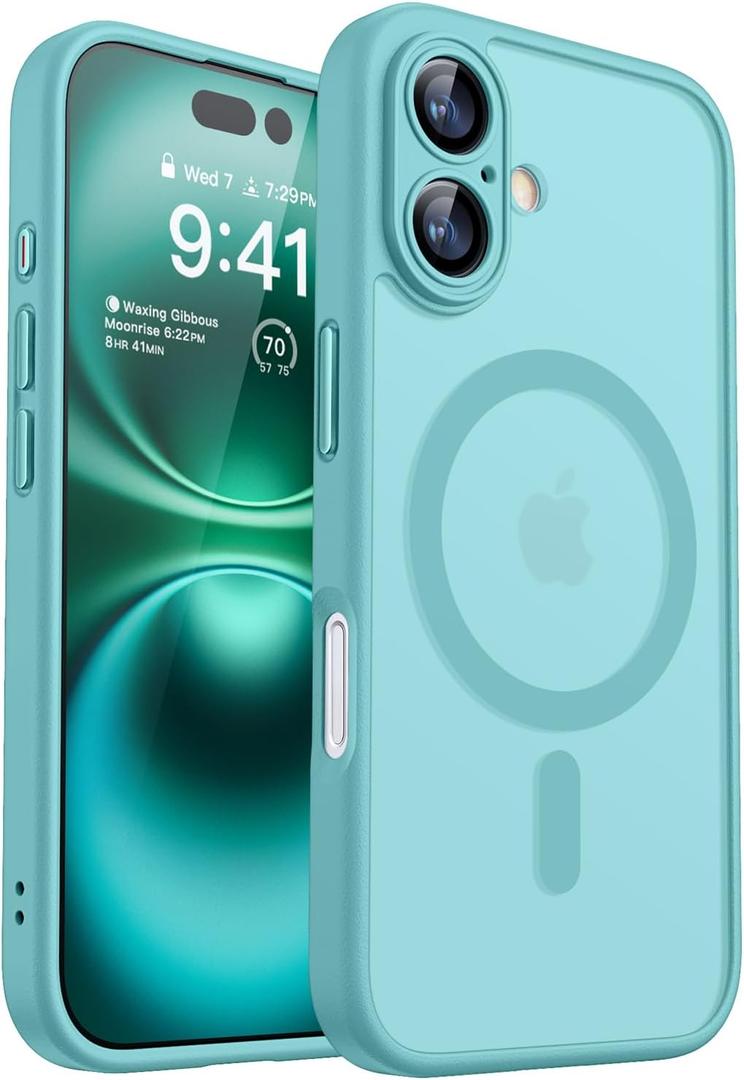 CANSHN Magnetic for iPhone 16 Case, Upgraded [Full Camera Protection] [Compatible with Magsafe] [Translucent Matte] Shockproof Protective Phone Case for iPhone 16 - Teal