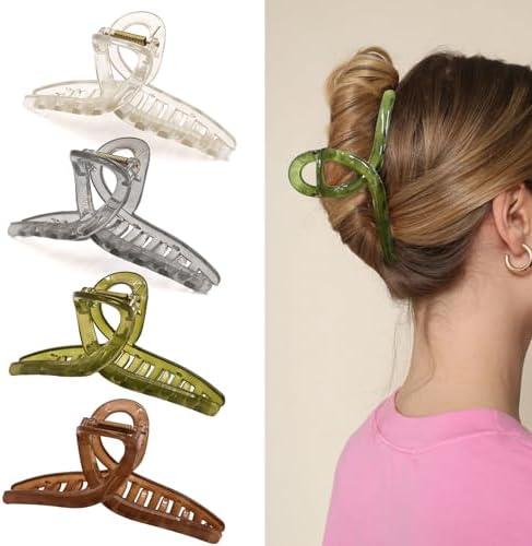 MEDOCA Pack of 4 Hair Claw Clips - Hair Clips for Women - Jelly Claw Clips for Thick Hair - Large Claw Clips for Women Girl - Light Color