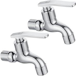 2 Packs SUBMARINE Silver Brass Outdoor Faucet, G1/2 Inch Interface Wall-Mounted Faucet, Used for Bathroom Mop Sink, Balcony and Garden (Chrome Plated)