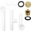 Westbrass 597244-01 White 1-1/2" Tubular Pull & Drain Bath Waste Drain Kit with 2-Hole Overflow Faceplate, Polished Brass