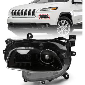 FIONE for Jeep Cherokee Headlights Assembly 2014-2018 Left Driver Side Halogen Black Trim Headlamps 68102847AE CH2502249
