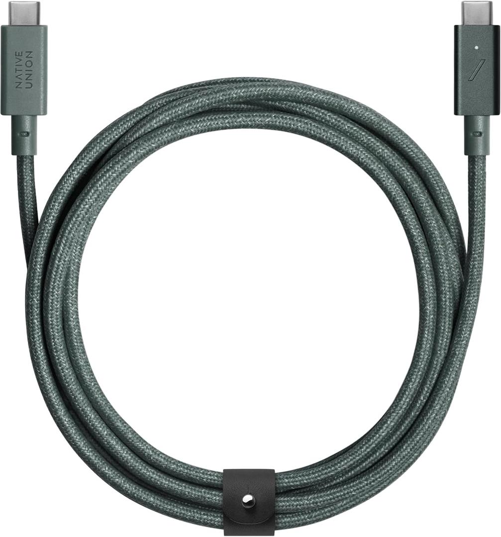 Native Union Type-C Belt Cable Pro - 240W USB-C to USB-C 8ft Ultra-Strong Charging Cable with Leather Strap Compatible with iPhone Air, 17 Pro Max, MacBook Pro 14"/16" M4, Air 15" M3 (Slate Green)