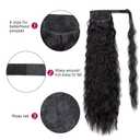 Long Corn Wave Ponytail Extension Magic Paste Heat Resistant Wavy Synthetic Wrap Around Ponytail Black Hairpiece for Women (22 Inch, 22 Inch-Black)