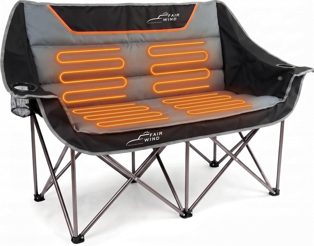 FAIR WIND Heated Oversized Camping Double Chair Padded Loveseat for Adults