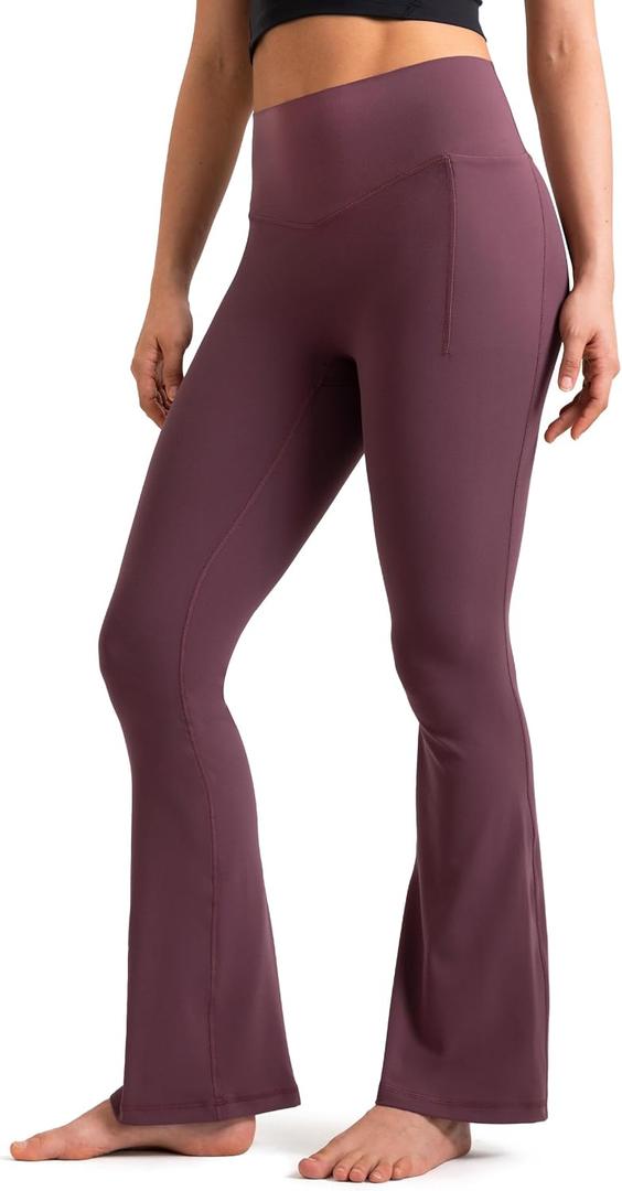 Colorfulkoala Dreamlux No Front Seam Flare Leggings with Pockets (Purple)
