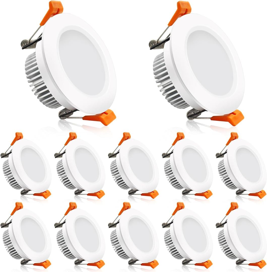 2 Inch LED Downlight, Recessed Lighting Dimmable Ceiling Light, 3W, 5500K Daylight White, CRI80 with LED Driver(35W Halogen Equivalent), 12 Pack