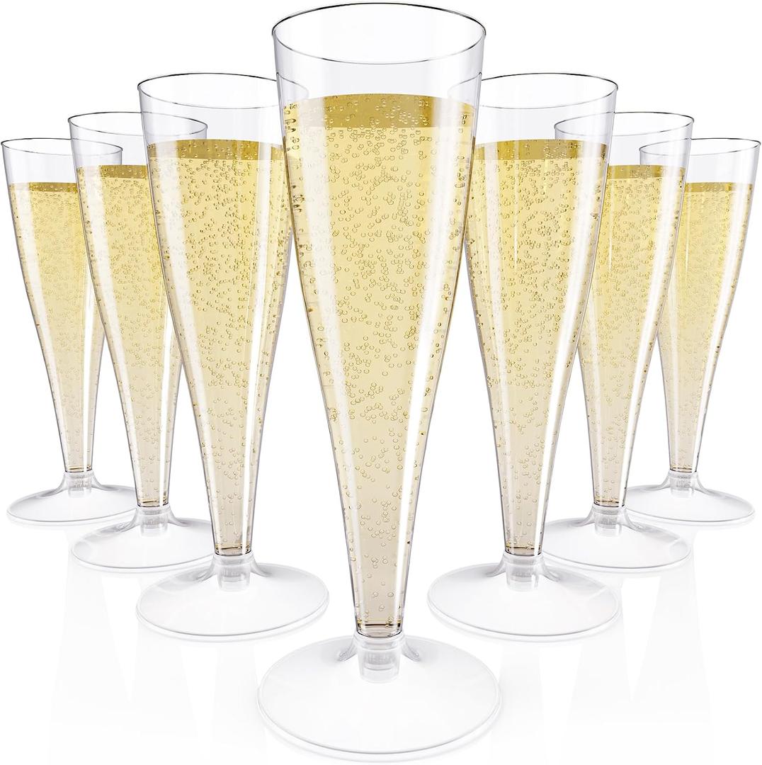 JOLLY CHEF 100 Pack Plastic Champagne Flutes Disposable 4.5 oz Clear Plastic Champagne Glasses Suitable for Wedding, Thanksgiving Day, Christmas