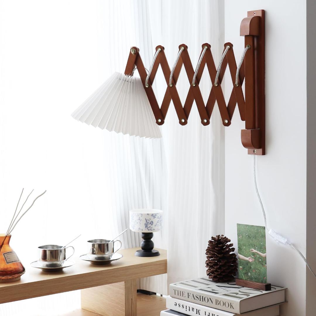 PEAUARL Plug in Mounted Wall Sconce, Swing Arm Wall Lamp for Bedroom, Living Room, Bedside Reading Light Fixtures with On/Off Switch ,E26 Bulb Excluded (Brown)