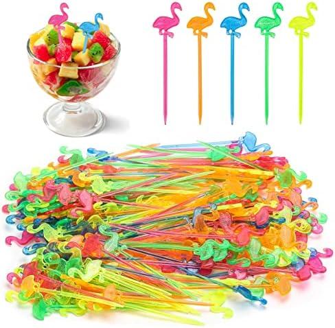 200PCS Cocktail Picks Flamingo Toothpicks for Appetizers Cocktail Sticks for, Fruit, Party Supplies - Multicolor (3.2 Inch)