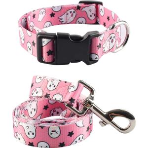 Impoosy2PCS Dog Halloween Collar with Pet Ghost Leash Set Cat Gift Adjustable Dog Cute Collars for Small Medium Large Pets Dogs Cats (X-Lrge, Pink) (XL (19"-26"))