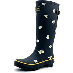 Rongee Rain Boots for Women Waterproof Garden Outdoor Mud Boots Printed with Adjustable Buckle, Size 10