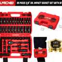 LLNDEI 3/8Drive Impact Socket Set,Standard SAE(5/16 to 3/4-Inch) Metric Size(8-22mm), 95 Piece, CR-V Steel Deep&Shallow Kit, Adapters, Ratchet Handle, Screwdriver Bit Set, Spark Plug Socket, 6 Point