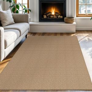 KOZYFLY Boho Rugs for Entryway Rugs 4x6 ft Washable Area Rugs Rubber Backed Living Room Rugs Non Slip Braided Woven Cotton Indoor Outdoor Floor Carpet for Dining Room Bedroom, Tan/Orange/Brown (4' x 6' (Rectangular))