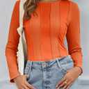 Tankaneo Womens Fitted Long Sleeve Shirts Ribbed Knit Going Out Tops Y2k Trendy Casual Crew Neck Tees Shirts (Orange)