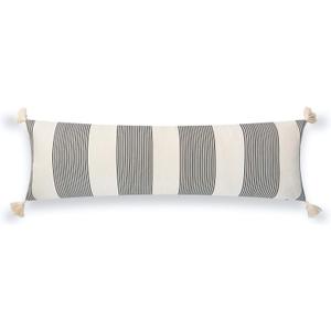 Hofdeco Modern Boho Moroccan Indoor Outdoor Body Lumbar Pillow Cover Only for Bed, Backyard, Couch, Sofa, Black White Stripe Tassels, 12"x40"