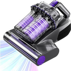 Mattress Vacuum, Bed Vacuum Cleaner with 16Kpa Suction 253.7nm UV-C Light, 145F Heat & 30000 RPM/Min Tapping, HEPA Filter & Ultrasonic, 600W Powerful Handheld Vacuums for Bed, Sofa, Grey(Corded) (Gray)