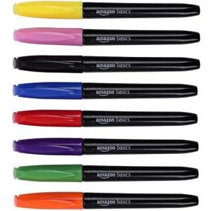Amazon Basics Vibrant Fabric Markers for T-Shirt, Clothes, Tote Bags, Bold Colors, 8-Pack