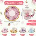 24 Sets Disposable Paper Tea Cups 7 OZ Floral Tea Party Cups with Handle and Plates Teacups and Saucer Sets for Garden Party Baby Bridal Shower Birthday(Watercolor Style)