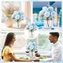 Zeyune 6 Sets Mason Jar Centerpiece Table Decorations, Artificial Peony Baby's Breath Flower Bouquets, Faux Flowers with Vase, Rustic Decor Gifts for Home, Wedding, Holiday (Blue)