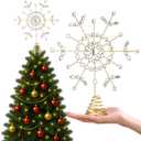10 Inch Snowflake Christmas Tree Topper Vintage Gold Christmas Tree Topper with Crystal Metal Brass Xmas Decoration Antique Glitter Snow Floral Flake for Xmas Ornament Holiday Party Decor