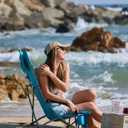 KingCamp Low Beach Chair, High Back Folding Camping Chair for Adults, Oversized Breathable Mesh Seat, 300lbs Heavy Duty Portable Chair with Cup Holder & Storage Pockets for Beach, Outdoor