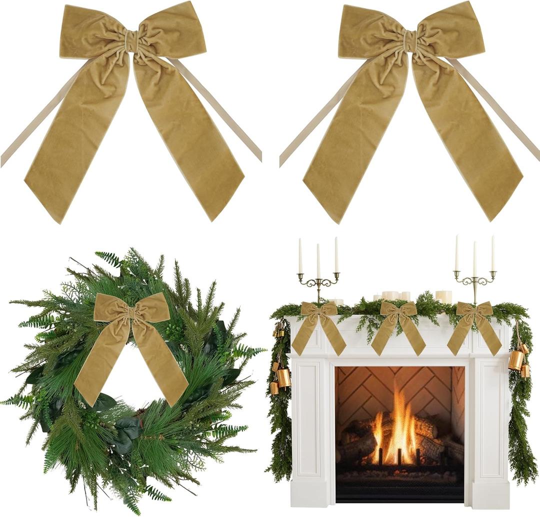 AIMUDI Khaki Velvet Bows, Premade Velvet Bows, Christmas Bows for Gift Wrapping, Holiday Crafts, Wreaths, Garlands, Staircase, Christmas Trees, Home Outdoor Decor Fall Christmas Decorations