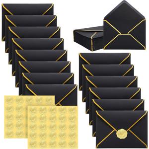 50 Pcs A7 Envelopes 5 x 7 Card Envelopes V Flap Mailer with Gold Border for Office Wedding Invitation Cards Graduation Baby Shower Greeting Cards(Black)