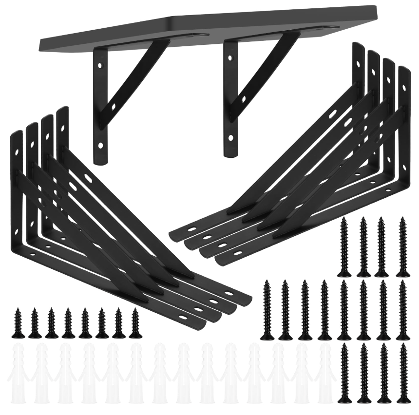 Heavy Duty Shelf Brackets - 8 Pcs Metal Wall Mount L Shaped Shelves Support Angle Brackets (7.87x4.72 inch)