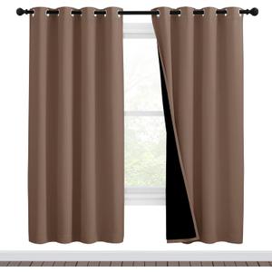NICETOWN Living Room Completely Shaded Draperies, Privacy Protection & Noise Reducing Ring Top Drapes, Black Lined Insulated Window Treatment Curtain Panels(Cappuccino, 2 Pieces, W46 x L72)