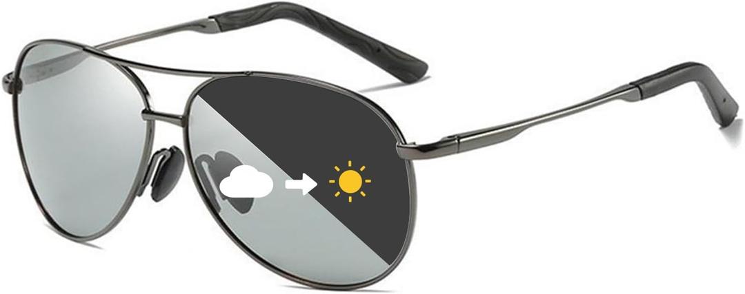 Polarized Photochromic Sports Sunglasses for Men UV-Protection Day & Night Driving Glasses - Al-Mg Metal Ultralight