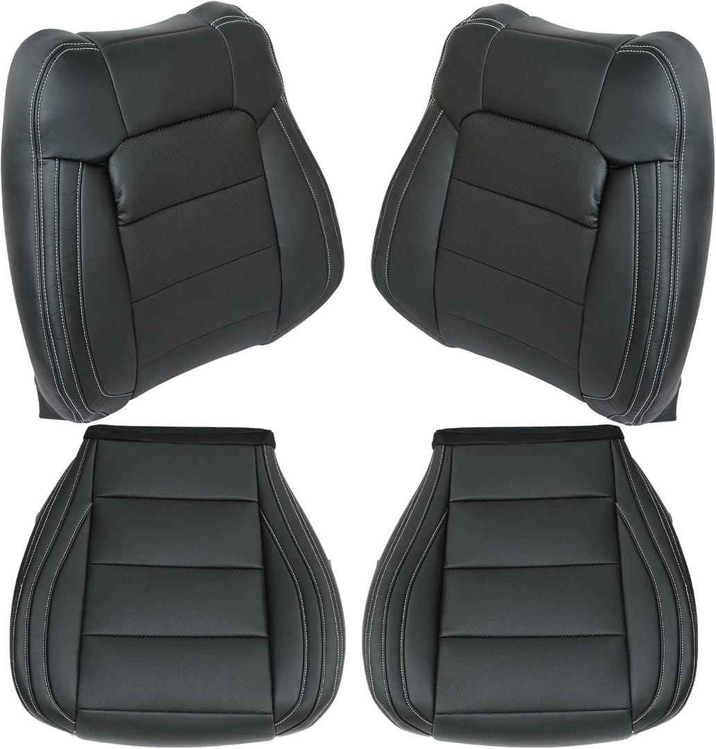 GXARTS Perforated Leather Driver and Passenger Side Bottom & Top Lean Back Replacement Seat Cover Black #41, E1 Compatible with Ford Mustang 2015 2016 2017 2018 2019 2020 2021 2022 2023