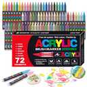 72 Colors Soft Brush Tip Acrylic Markers Set, Paint Pens for Rock, Wood, Fabric, Canvas, Glass, DIY Crafts, Waterproof Paint Markers, Vibrant Acrylic Pens for Artists and Art Projects