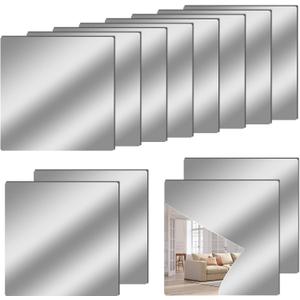 12" x 12" Acrylic Flexible Mirror Sheets, 12 Pack Self-Adhesive Mirror Tiles, Square Cuttable Wall Stickers, Non-Glass, Safety Reflective for DIY Craft Home Wall Decor