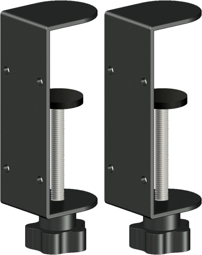 2-Pack 1 Inch Heavy Duty Black C-Clamps for Desk & Table, 2.75-4 Inch Clamping Range, 2 Mounting Holes, Metal Workbench Clamps (4-IN)