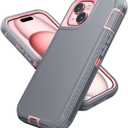 Jelanry Case for iPhone 15 Plus, Heavy Duty Rugged Dual-Layer Protection Phone Case with Anti dust Port Scratch Shockproof Matte Armor Back Covers for Apple iPhone 15 Plus 5G 6.7 inch, Grey/Pink