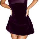 ANKOMINA Women's Sexy Strapless Bodycon Mini Dress Velvet Off Shoulder A-Line Tube Top Dress Party Club Dresses (Purple), Large