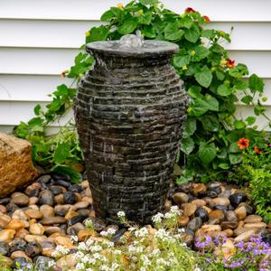 Aquascape 24 inch H (61 cm) Stacked Urn Kit Outdoor Fountain, Slate Gray