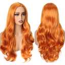 70 cm/28 inch Long Curly Wavy Wigs Middle Part for Women Ladies Cosplay Fancy Dress Wig Synthetic Heat Resistant Hair (Ginger)