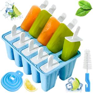 Summer Popsicle Molds, Material Silicone Mold,Non BPA, Reusable Popsicles Molds,10 Reusable Silicone Popsicle Sticks, Easy Use