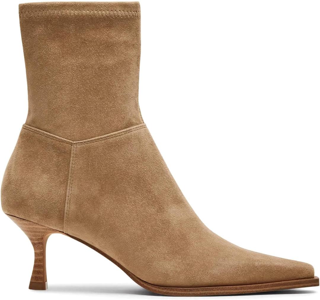 Coutgo Womens Kitten Low Heel Ankle Boots Pointed Toe Side Zipper Short Booties Fall Shoes (8, Khaki)