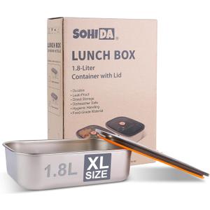 1.8L Stainless Steel Inner Container with Lid  Single Compartment, Removable, Dishwasher Safe, Compatible with 1.8L Electric Heated Lunch Box
