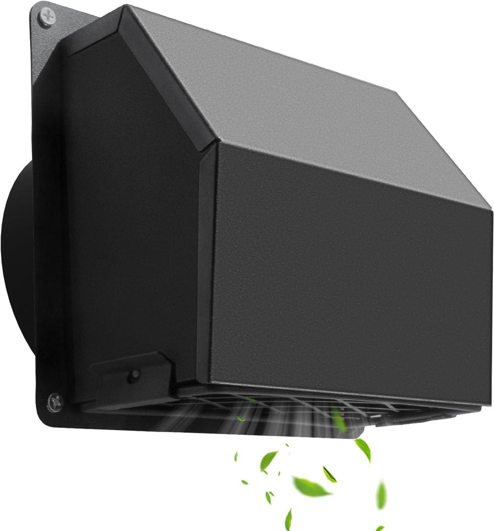 LOVIGA 4 Inch Dryer Vent Cover Outside, Exterior Dryer Vent Cover, Steel Exhaust Vent Cover with Removable Mesh & Cushioned NonReturn Damper for House Black