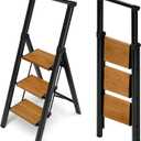 Taranta 3 Step Ladder, Portable Folding Ladder with Wide Pedal, Lightweight Aluminum Step Stool with Convenient Handgrip,330 lbs Capacity Stepladder for Home, Office-Black Woodgrain