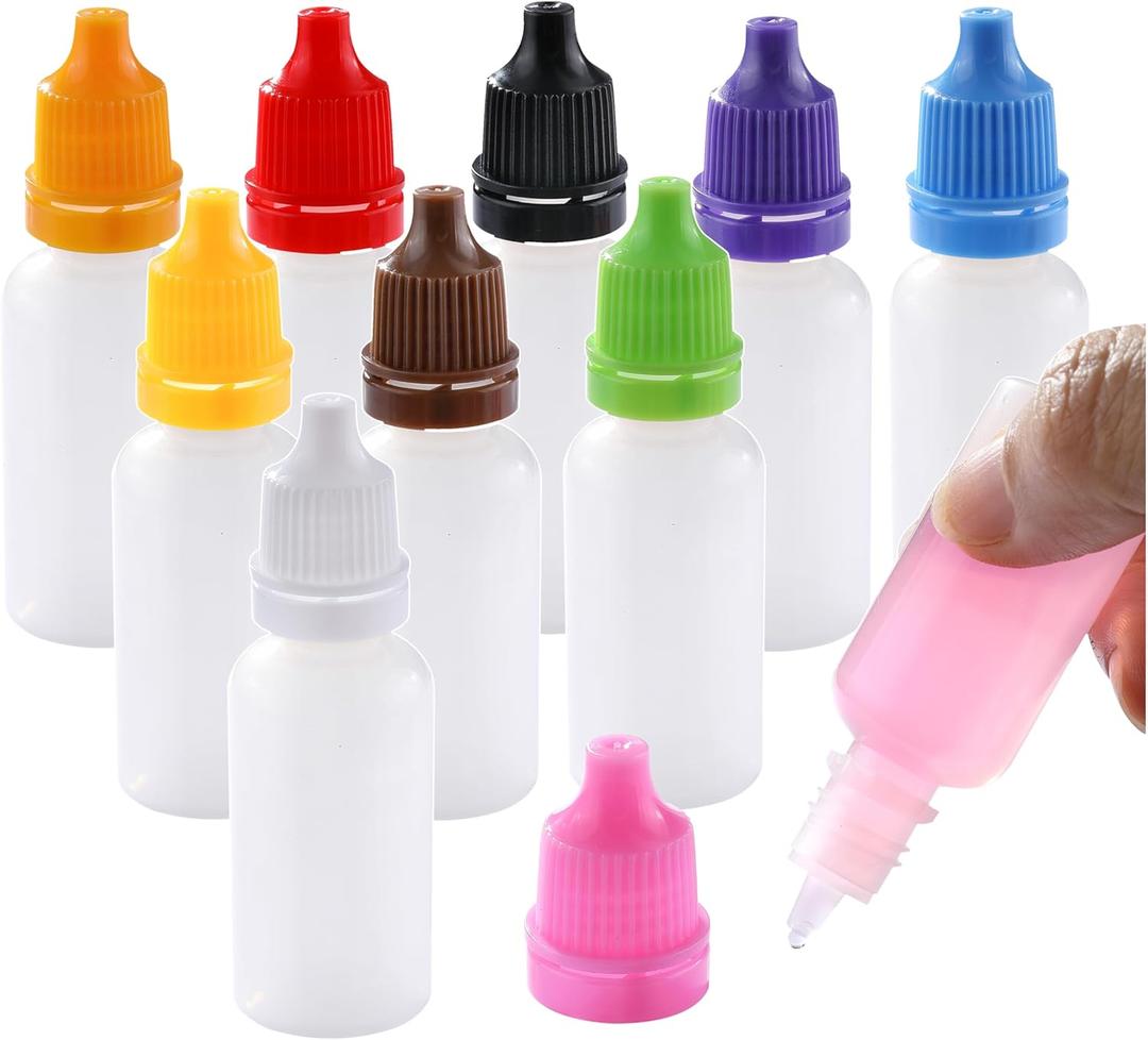 10PCS Eye Dropper Bottles, Mini Plastic Dropper Bottles For Travel, Empty Squeezable Refillable Containers with Cap and Plug (15ml/0.5oz)