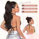 BOGSEA Ponytail Extension 26 Inch Drawstring Ponytail Extension for Women Long Wavy Hair Pieces for Daily Use(Brown Black)
