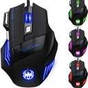 Zelotes Ergonomic 7200 DPI LED Optical Wired Gaming Mouse Mice 7 Buttons Compatible Mac Pro Gamer PC Laptop Desktop Notebook-Black Black(T80)