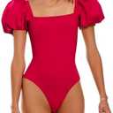 Saodimallsu Women's One Piece Swimsuit Short Puff Sleeve Square Neck Sexy Backless Tummy Control Bathing Suit Medium