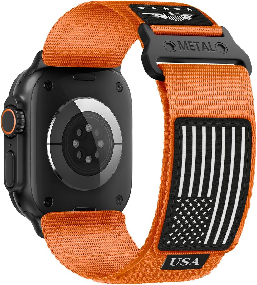 Rugged Nylon for Apple Watch Ultra 2 Band 49mm iWatch Bands 46mm 45mm 44mm 42mm Men,Soft Woven Adjustable Stars-Stripes Flag Wristbands Strap for Apple Watch Ultra Series 10/9/8/7/6/5/4/3/SE/Ultra2