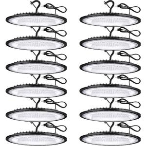 YANYCN 12 Pack 200W UFO LED High Bay Lights,120VAC IP66 Waterproof,850W MH/HPS 30800LM 5000K Daylight with Plug Commercial Bay Lighting for Barn,Gym,Factory,Warehouse,Shop,Workshop,Gym