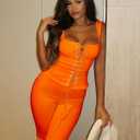 2 Piece Sets for Women Sexy Ribbed Crop Tops High Waist Bodycon Capri Pants Womens Summer Outfits Clubwear (Orange, M)
